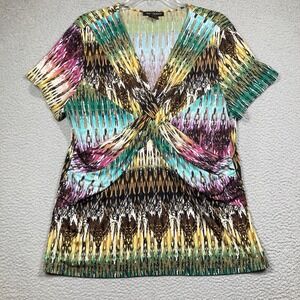 Susan Lawrence Top Womens XL Multicolor Babydoll Crossover V-Neck Short Sleeve